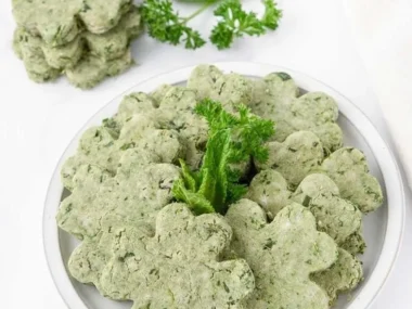 St. Patrick's Day themed dog treats in green shapes and colors for dogs